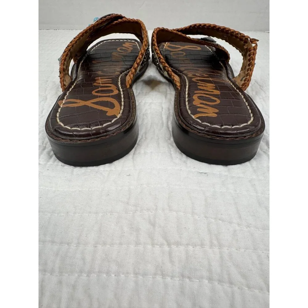 Sam Edelman Brown Multi Leather Embellished Slide Sandals - Picture 7 of 11